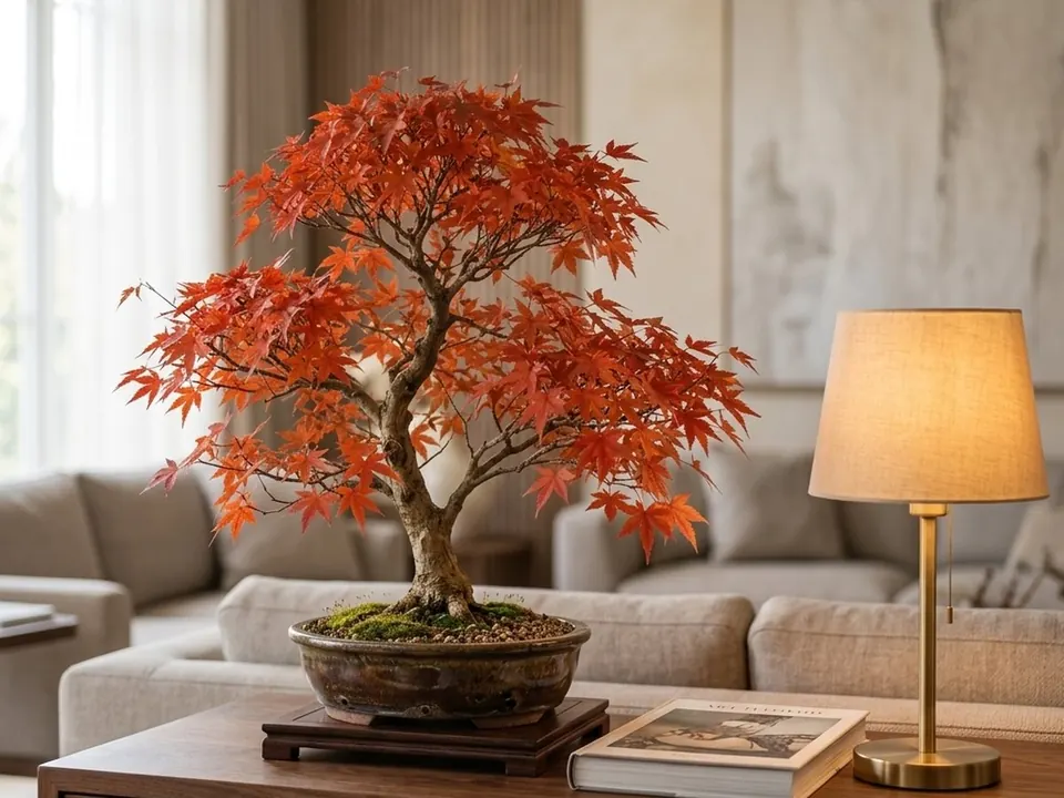 Lüks Mekanda Kırmızı Yapraklı Akçaağaç Bonsai Yerleşimi