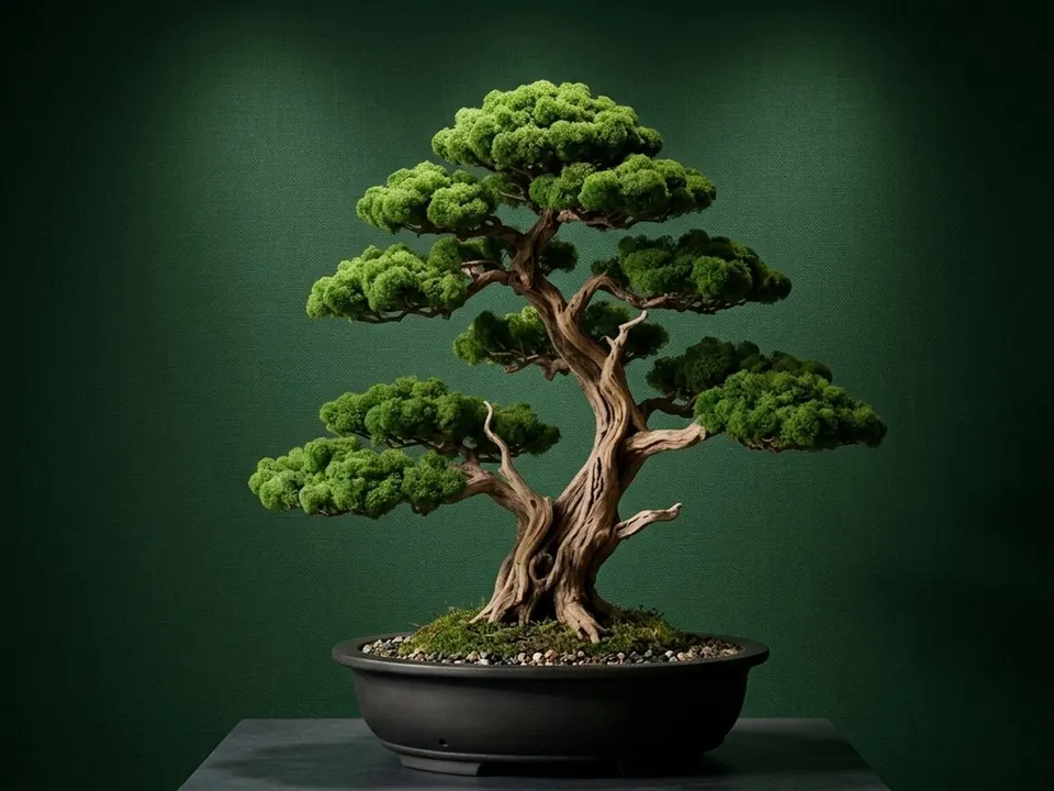 Minimalist Spot Işıklı Galeri Bonsai Sunumu