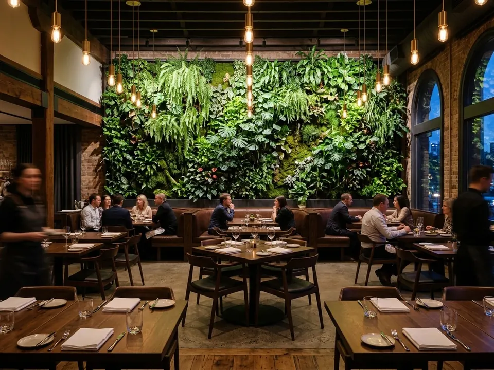 Prestijli Restoran İç Mekan Canlı Bitki Duvarı
