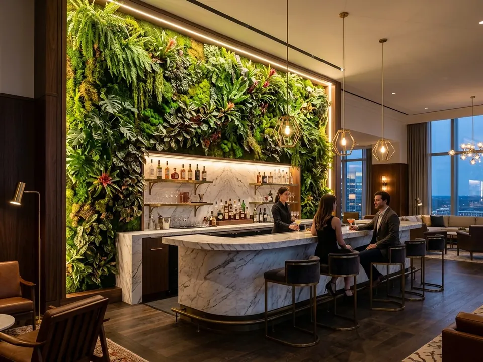Lounge ve Bar Arkası Entegre Işıklı Botanik Duvar