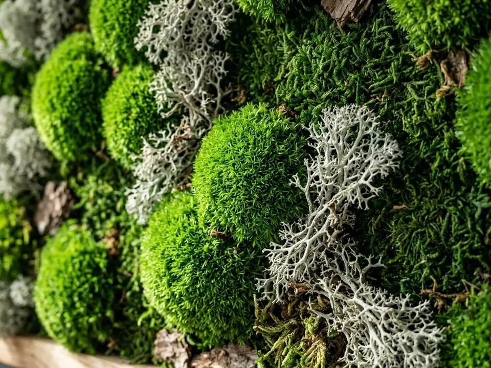 Doğal Malzeme Doku Detayı: 3D Ball Moss ve İskandinav Likeni
